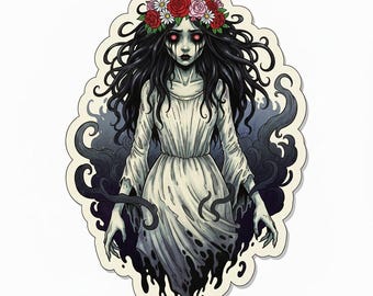 Lot de 8 autocollants « Fille fantôme », 8 pièces, autocollants pour voiture, décoration gothique mignonne et effrayante, vinyle, imperméable, ordinateur portable, cadeau d'Halloween, fantôme kawaii, 9 x 9 cm