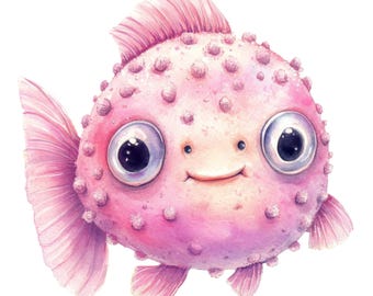 2X Kugelfisch Aquarell Sticker Autoaufkleber Fisch Meer Tiermotiv Süßes Design Geschenkidee 9X9 cm