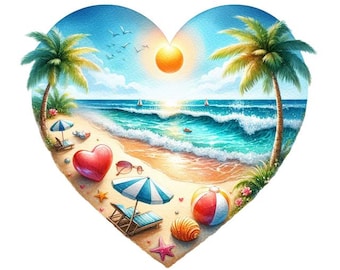 2x Beach Heart Sticker Set (2 pieces): Sea Car Stickers Holiday Decoration 9 x 9 cm