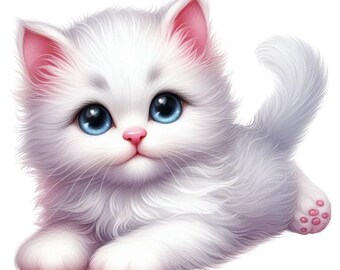 White Kitten Sticker Set, 10 pieces, 9 x 9 cm: Cute Car Stickers, Baby Cat, Waterproof