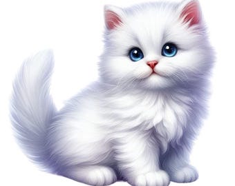 White Kitten Sticker Set, 10 pieces, 9 x 9 cm: Cute Car Stickers, Baby Cat, Waterproof