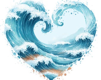 Set di 8 adesivi a forma di cuore a forma di onda, 8 pezzi, adesivi per auto, amore per il mare, spiaggia, adesivi per oceano, vinile impermeabile, regalo per surfisti, decorazione estiva, blu, 9 x 9 cm