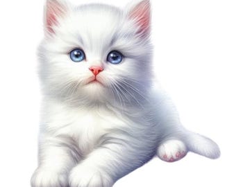 White Kitten Sticker Set, 10 pieces, 9 x 9 cm: Cute Car Stickers, Baby Cat, Waterproof