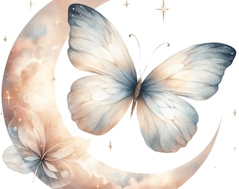 5 adesivi per auto con farfalla sognante sulla luna, motivo notte fantasy, regalo per sognatori e amanti della luna, 9 x 9 cm