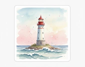 2X Leuchtturm Aquarell Sticker Autoaufkleber Meer Küste Nautisch Motiv Design Geschenkidee 9X9 cm