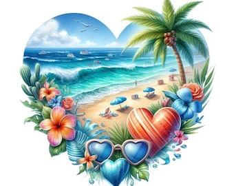 2x Beach Heart Sticker Set (2 pieces): Sea Car Stickers Holiday Decoration 9 x 9 cm
