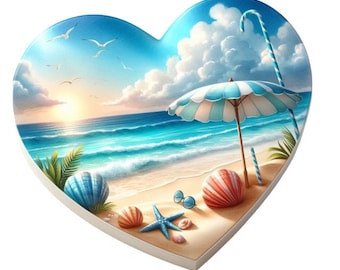 2x Beach Heart Sticker Set (2 pieces): Sea Car Stickers Holiday Decoration 9 x 9 cm