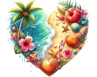 2x Beach Heart Sticker Set (2 pieces): Sea Car Stickers Holiday Decoration 9 x 9 cm