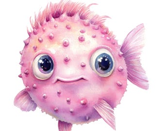 2X Kugelfisch Aquarell Sticker Autoaufkleber Fisch Meer Tiermotiv Süßes Design Geschenkidee 9X9 cm