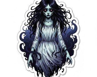 Lot de 8 autocollants « Fille fantôme », 8 pièces, autocollants pour voiture, décoration gothique mignonne et effrayante, vinyle, imperméable, ordinateur portable, cadeau d'Halloween, fantôme kawaii, 9 x 9 cm