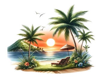 9x Tropical Landscape Sticker Set, 5 Pieces, Summer Car Stickers, Palm Trees, Beach, Sea, Vinyl Stickers, Waterproof, Holiday, Suitcase Decoration, 9 x 9 cm