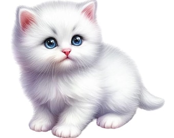 White Kitten Sticker Set, 10 pieces, 9 x 9 cm: Cute Car Stickers, Baby Cat, Waterproof