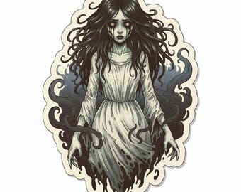 Lot de 8 autocollants « Fille fantôme », 8 pièces, autocollants pour voiture, décoration gothique mignonne et effrayante, vinyle, imperméable, ordinateur portable, cadeau d'Halloween, fantôme kawaii, 9 x 9 cm