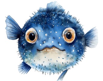 2X Kugelfisch Aquarell Sticker Autoaufkleber Fisch Meer Tiermotiv Süßes Design Geschenkidee 9X9 cm