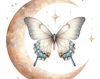 5 adesivi per auto con farfalla sognante sulla luna, motivo notte fantasy, regalo per sognatori e amanti della luna, 9 x 9 cm