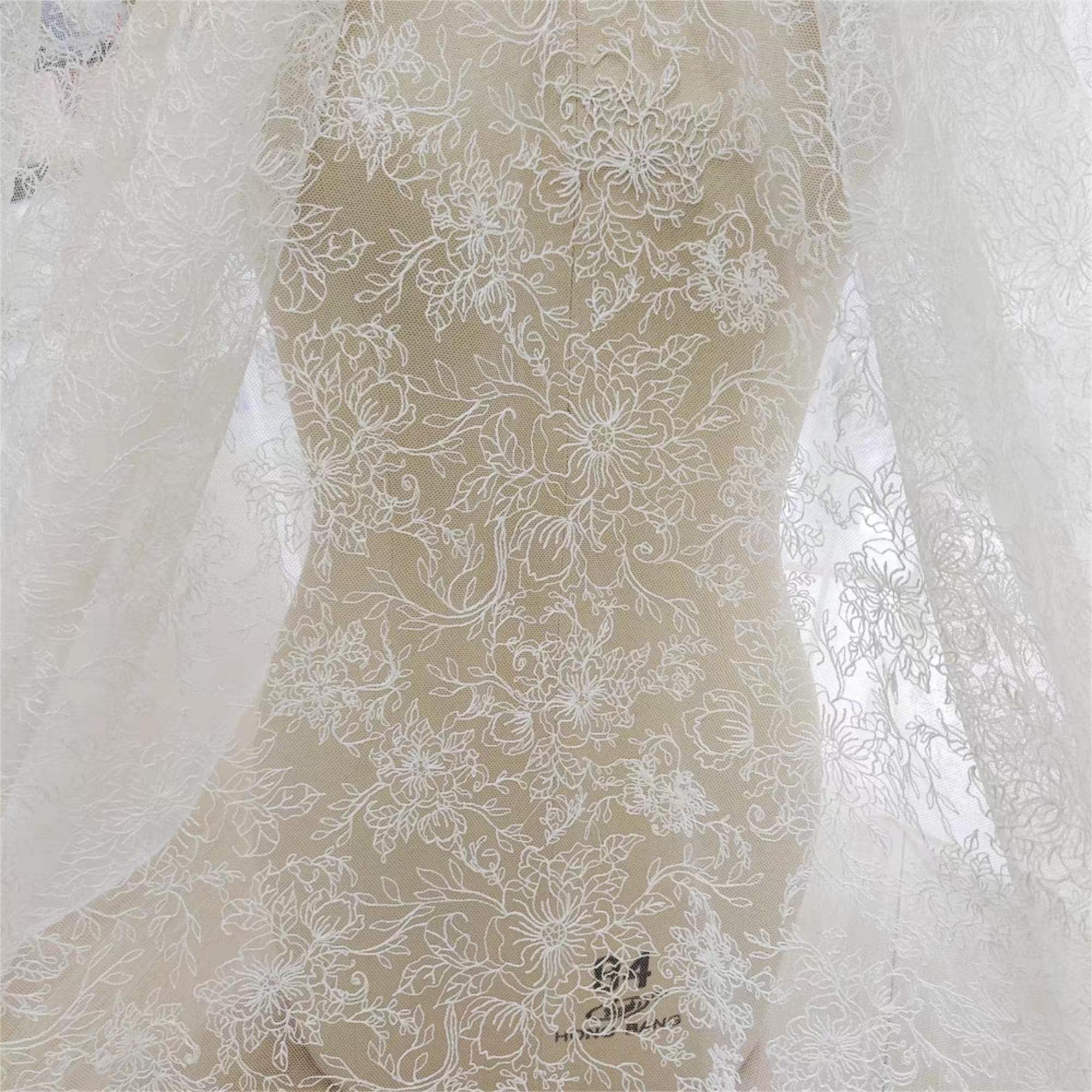 lace slit dress Beaded Lace Strapless A-Line Gown With High Slit