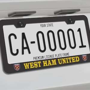 West Ham United Edelstahl-Nummernschild-Rahmen - Vinyl-Logo | Schwarzes Finish | Schlanke Passform