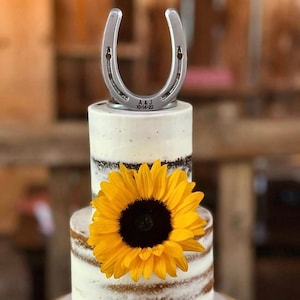 Wedding cake topper, real, small pony sized St Croix horseshoe, 3 colors, barn wedding, engraving available