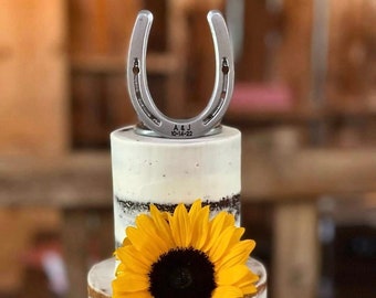 Wedding cake topper, real, small pony sized St Croix horseshoe, 3 colors, barn wedding, engraving available