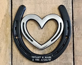 Horseshoe & heart, Personalized engraving incl, *WALL hanging, 6th anniversary 2018 wedding, farmhouse ranch style