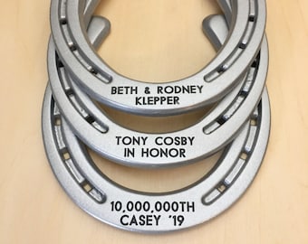 Personalized horseshoe * memorialize special event, donor recognition gift, engraving incl., w/ 4 horseshoe nails to hang over doorway