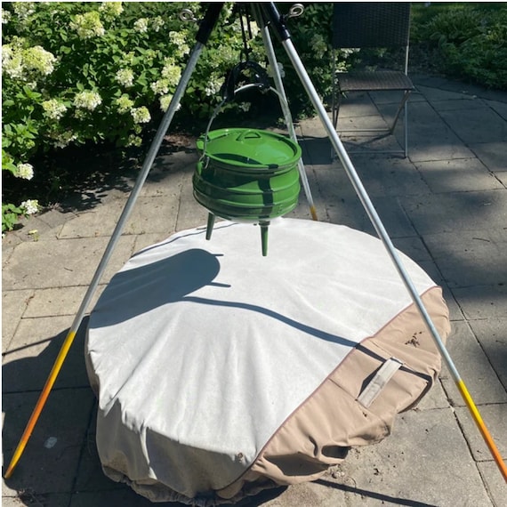 Heavy Duty Cast Iron Camping Tripod Stand With Stainless Steel Grill - For Dutch Oven & Campfire Cooking