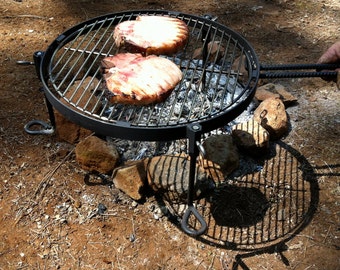Portable Camping BBQ Grill: Bushcraft Cookware with Removable Legs, disassembles for cleaning and packing away for next adventure