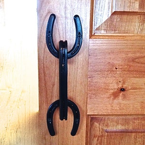 Sliding Barn door pull handle,* IN STOCK real Horseshoe hardware, sliding doors,  black/rust powder coated finish  indoor / outdoor install