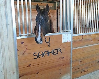 Custom name HORSE SHOE metal signs, hang in stall, paddock, incl. screws, MADE to Order