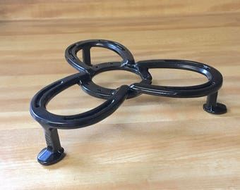 Table trivet protection for hot pots * super strong, Dutch camp oven lid or candle stand, created w/authentic horseshoes, farmhouse decor