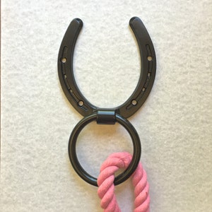 Cross tie ring (1) for horse,barn, stall, dog leash, powder coated satin black, strong handle hardware, color matching color screws incl.