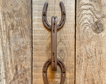 Sliding Barn door pull handle,* IN STOCK Horseshoe hardware, sliding doors, rust brown powder coated finish for indoor / outdoor install