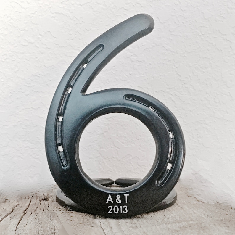 6th anniversary gift Traditional iron gift free standing engraving included HORSESHOE number 6