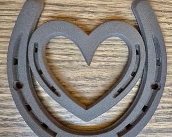 Horseshoe & heart, Personalized engraving incl, *WALL hanging, 6th anniversary 2018 wedding, farmhouse ranch style BROWN powder coated