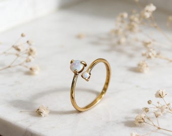 スターリングシルバーオパールオープンリング、18Kゴールドメッキオパールリング、調節可能なオープンシルバーバンド、スタッキングリング、誕生石ジュエリー、クリスマスギフト