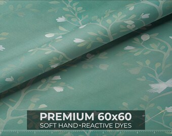 Soft Teal Botanical Floral Fabric | 60×60 Quilting Cotton | Sold by the Yard |