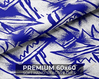 Modern Geometric Print Blue & White | 60×60 Quilting Cotton | Sold by the Yard |