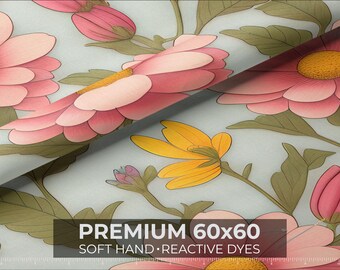 Pastel Garden Daisy Fabric | Pink & Yellow Floral | 60×60 Quilting Cotton | Sold by the Yard |