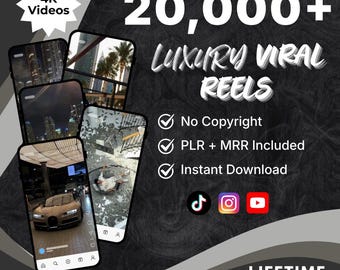 Más de 20.000 vídeos virales de estilo de vida de lujo: Reels, coches, yates, aviones, millonarios, TikTok, Instagram, YouTube, marketing digital, MRR, PLR