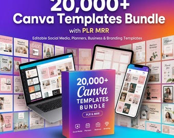 20,000+ Ultimate Canva Templates Bundle with PLR MRR | Editable Social Media, Business, Planner & Branding Designs | Instant Download