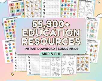 Kids Learning Activities Bundle | 55,300+ Educational Kids Resources Coloring Books, Worksheets (PLR, MRR)