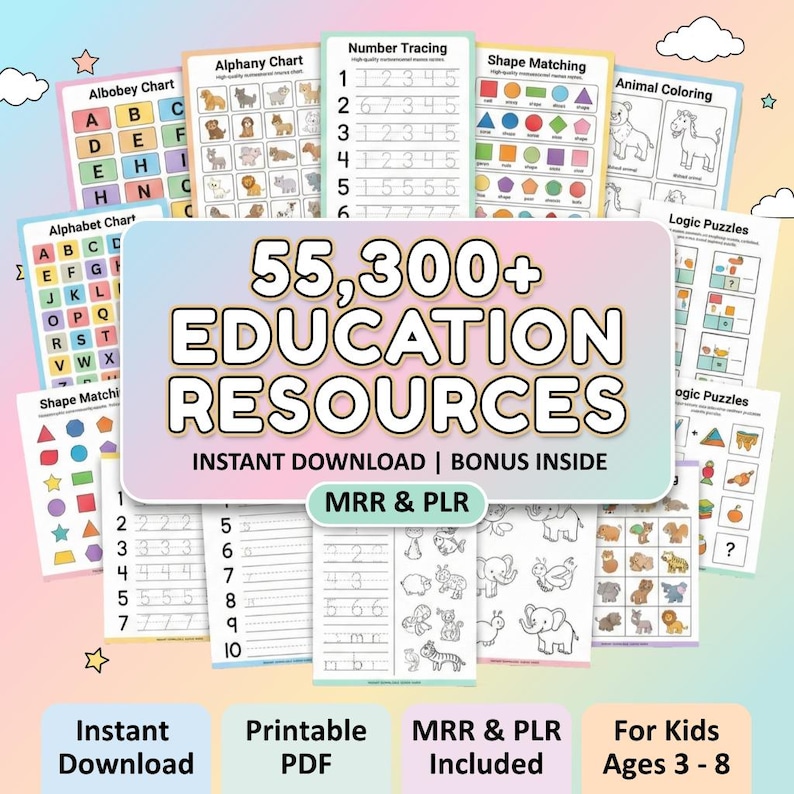 Kids Learning Activities Bundle | 55,300+ Educational Kids Resources Coloring Books, Worksheets (PLR, MRR) image 1