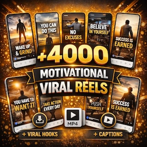 4000以上のモチベーションリールビデオバンドルPLR MRRバイラルインスピレーションビデオTikTok Instagram YouTubeデジタルマーケティング、ショート