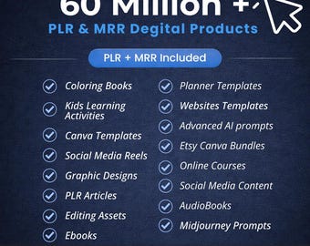 Paquete de más de 60 millones de productos digitales | Derechos de reventa maestra (MRR) y derechos de marca privada (PLR) para generar ingresos pasivos, listo para usar.