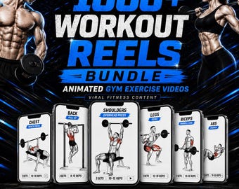 1000+ Workout Reels Bundle | Animated Gym Exercise Videos | Viral Fitness Content | Digital Download