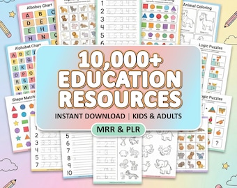 Paquete de actividades de aprendizaje para niños | Más de 10 000 recursos educativos para niños: libros para colorear y hojas de trabajo (PLR, MRR)