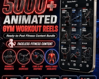 Pacchetto di oltre 5000 reel animati per allenamenti in palestra | Video fitness senza volto per TikTok, Instagram Reels, YouTube Shorts | Pronti per la pubblicazione digitale