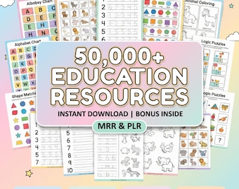 Paquete de actividades de aprendizaje para niños | Más de 50 000 recursos educativos para niños: libros para colorear y hojas de trabajo (PLR, MRR)
