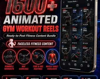 1600以上のアニメーションジムワークアウトリールバンドル｜TikTok、Instagramリール、YouTubeショート向けの顔出しなしフィットネスビデオ｜すぐに投稿できるデジタルコンテンツ