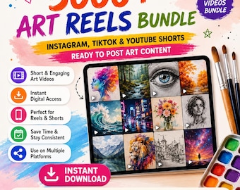 5000+ Art Reels Bundle, Instagram, TikTok Videos, YouTube Shorts, Ready to Post Art Content